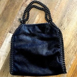 STELLA MCCARTNEY MINI FALABELLA  (unique NON LEATHER)  TOTE W (3) BLACK CHAIN